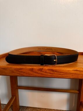 Black Leather Women’s Belt with Gold Buckle
